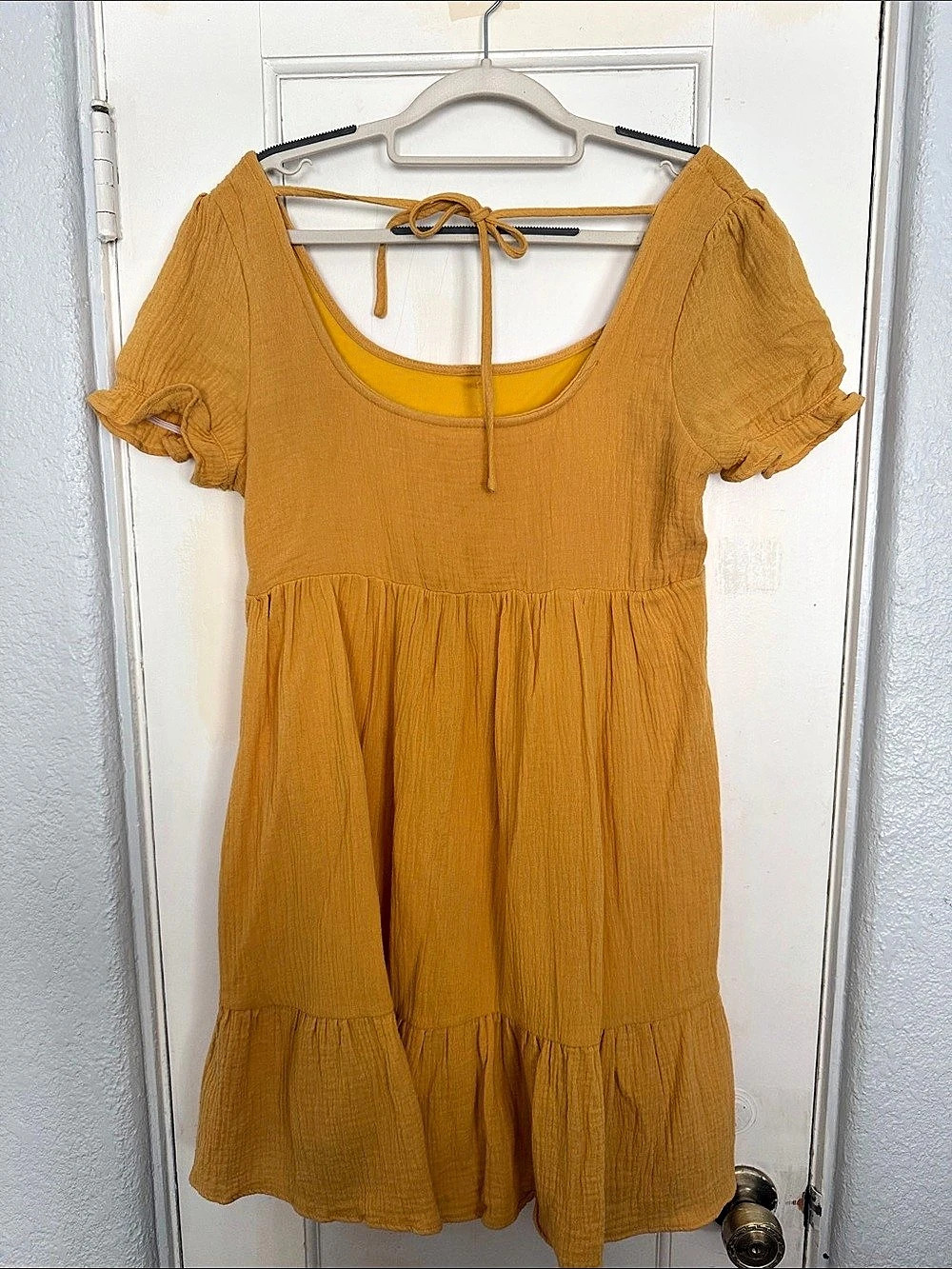 Yellow Ruffle Mini Dress Like New - Picture 2 of 2